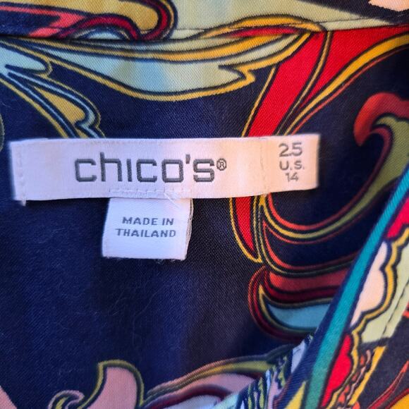 Chico's Blouse Women's 14 Multicolored Leaf Print Button Up Career Coastal Party - Picture 5 of 8